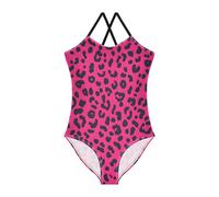 ISAOA Costume da bagno intero da bambina, con stampa leopardata, rosa acceso, costume da bagno da spiaggia con cinghie regolabili, 3-10 anni, Stampa leopardata rosa acceso, 5-6 Anni