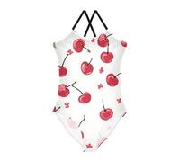 ISAOA Costume da bagno intero per ragazze, con motivo ciliegie, costume da bagno da spiaggia con cinghie regolabili, 3-10 anni, Motivo ciliegie, 9-10 Anni