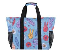 ISAOA Daisy Peace Symbol Pattern Borse da spiaggia per le donne Grande Impermeabile Beach Tote Bag Viaggi Piscina Yoga Infermiera Shopping Tote Bag