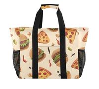 ISAOA Deliziosa borsa da spiaggia con motivo pizza hamburger da donna, grande, impermeabile, borsa da spiaggia, viaggi, piscina, yoga, infermiera, shopping