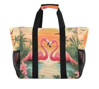 ISAOA Due fenicotteri rosa borse da spiaggia per le donne grande impermeabile borsa da spiaggia borsa da viaggio piscina yoga infermiera shopping tote bag