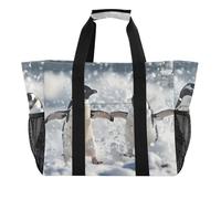 ISAOA Due simpatici pinguini che giocano borse da spiaggia per le donne grande borsa impermeabile da spiaggia borsa da viaggio piscina yoga infermiera shopping bag