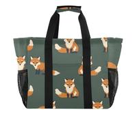 ISAOA Fox Pixel Style Hand Drawn Beach Bags for Women Large Waterproof Beach Tote Bag Travel Pool Yoga Nurse Shopping Tote Bag