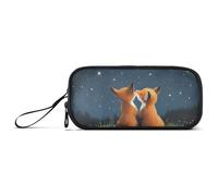ISAOA Fox Under The Stars - Astuccio grande con 3 scomparti, portatile, grande, per adolescenti, ragazzi, ragazze, adulti, studenti, Volpe sotto le stelle, Taglia unica, Organizer per borse