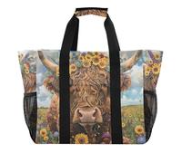 ISAOA Ghirlanda che indossa una mucca delle Highland Borse da spiaggia per le donne Grande Borsa da spiaggia impermeabile Borsa da viaggio in piscina Yoga Infermiera Shopping Tote Bag