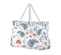 ISAOA Grande borsa da spiaggia a tracolla con cerniera e tasche riccio funghi foresta per palestra, viaggi, sport