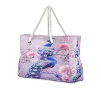 ISAOA Grande borsa da spiaggia a tracolla con cerniera e tasche, un paio di pavoni blu pallido per palestra, viaggi, sport