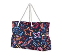 ISAOA Grande borsa da spiaggia a tracolla con zip e tasche, adesivi neon americani per palestra, viaggi, sport