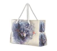 ISAOA Grande borsa da spiaggia borsa a tracolla borsa tote bag con zip e tasche fantasia lupo per palestra viaggi sport