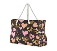 ISAOA Grande borsa da spiaggia borsa a tracolla borsa tote bag con zip e tasche leopardato cuore per palestra viaggi sport