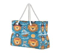 ISAOA Grande borsa da spiaggia borsa a tracolla borsa tote bag con zip e tasche pirati leoni scheletri per palestra viaggi sport