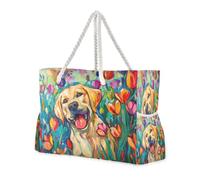 ISAOA Grande borsa da spiaggia, borsa a tracolla con cerniera e tasche, adorabile cane labrador dorato chiaro, per palestra, viaggi, sport