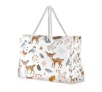 ISAOA Grande borsa da spiaggia, borsa a tracolla con cerniera e tasche, animali della foresta, per palestra, viaggi, sport