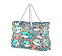 ISAOA Grande borsa da spiaggia, borsa a tracolla con cerniera e tasche, balena blu e grigia, per palestra, viaggi, sport
