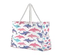 ISAOA Grande borsa da spiaggia, borsa a tracolla con cerniera e tasche, balena blu e rosa, per palestra, viaggi, sport