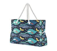ISAOA Grande borsa da spiaggia, borsa a tracolla con cerniera e tasche, balena blu verde per palestra, viaggi, sport