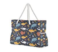 ISAOA Grande borsa da spiaggia, borsa a tracolla con cerniera e tasche, balena gialla, blu, per palestra, viaggi, sport