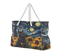 ISAOA Grande borsa da spiaggia, borsa a tracolla con cerniera e tasche, cani, girasoli, cielo stellato, per palestra, viaggi, sport