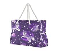 ISAOA Grande borsa da spiaggia, borsa a tracolla con cerniera e tasche, cielo stellato, lupo per palestra, viaggi, sport