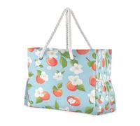 ISAOA Grande borsa da spiaggia, borsa a tracolla con cerniera e tasche, ciliegia e fiore bianco, per palestra, viaggi, sport