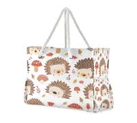 ISAOA Grande borsa da spiaggia, borsa a tracolla con cerniera e tasche con fungo riccio per palestra, viaggi, sport