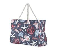 ISAOA Grande borsa da spiaggia, borsa a tracolla con cerniera e tasche, conchiglie di mare, corallo rosso, per palestra, viaggi, sport