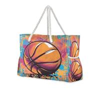 ISAOA Grande borsa da spiaggia, borsa a tracolla con cerniera e tasche, design pop art per palestra, viaggi, sport