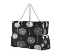 ISAOA Grande borsa da spiaggia, borsa a tracolla con cerniera e tasche, fiore bianco con dente di leone, per palestra, viaggi, sport
