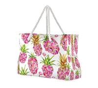 ISAOA Grande borsa da spiaggia, borsa a tracolla con cerniera e tasche, fragole rosa, gemme per palestra, viaggi, sport