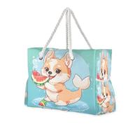 ISAOA Grande borsa da spiaggia, borsa a tracolla con cerniera e tasche, graziosa sirena Corgi, per palestra, viaggi, sport