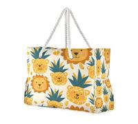 ISAOA Grande borsa da spiaggia borsa a tracolla con cerniera e tasche leone ananas per palestra, viaggi, sport