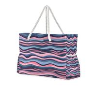 ISAOA Grande borsa da spiaggia, borsa a tracolla con cerniera e tasche, linee ondulate ondulate, per palestra, viaggi, sport