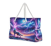 ISAOA Grande borsa da spiaggia, borsa a tracolla con cerniera e tasche, lupo e luna leggera, per palestra, viaggi, sport