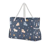ISAOA Grande borsa da spiaggia, borsa a tracolla con cerniera e tasche, motivo orso celeste stellato, per palestra, viaggi, sport