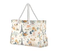 ISAOA Grande borsa da spiaggia, borsa a tracolla con cerniera e tasche, motivo: Torre Eiffel, per palestra, viaggi, sport