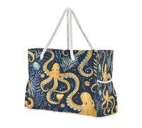 ISAOA Grande borsa da spiaggia, borsa a tracolla con cerniera e tasche, polpo, erba d'acqua, per palestra, viaggi, sport
