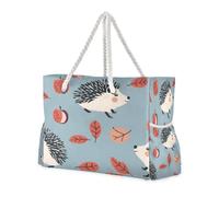 ISAOA Grande borsa da spiaggia, borsa a tracolla con cerniera e tasche, riccio e foglie, per palestra, viaggi, sport