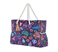 ISAOA Grande borsa da spiaggia, borsa a tracolla con cerniera e tasche, scarpe a forma di torre con stelle, per palestra, viaggi, sport