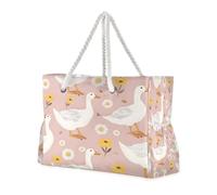 ISAOA Grande borsa da spiaggia, borsa a tracolla con cerniera e tasche, simpatica oca, per palestra, viaggi, sport
