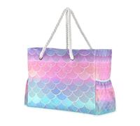 ISAOA Grande borsa da spiaggia, borsa a tracolla con cerniera e tasche, squame di pesce, due per palestra, viaggi, sport