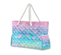 ISAOA Grande borsa da spiaggia, borsa a tracolla con cerniera e tasche, squame di pesce, una per palestra, viaggi, sport