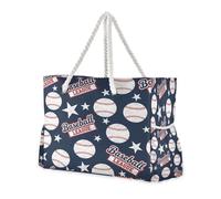 ISAOA Grande borsa da spiaggia, borsa a tracolla con cerniera e tasche, stella da baseball bianca, per palestra, viaggi, sport