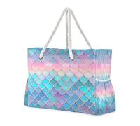 ISAOA Grande borsa da spiaggia, borsa a tracolla con cerniera e tasche, tre squame di pesce, per palestra, viaggi, sport