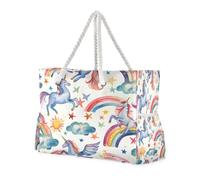 ISAOA Grande borsa da spiaggia, borsa a tracolla con cerniera e tasche, unicorni magici, per palestra, viaggi, sport