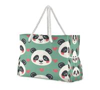 ISAOA Grande borsa da spiaggia, borsa a tracolla con zip e tasche, cuore rosa, testa di panda per palestra, viaggi, sport