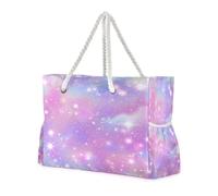 ISAOA Grande borsa da spiaggia, borsa a tracolla con zip e tasche, rosa cielo stelle e bokeh per palestra, viaggi, sport