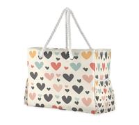 ISAOA Grande borsa da spiaggia, borsa a tracolla con zip e tasche, rosa, rosso, cuore, amore, per palestra, viaggi, sport