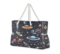 ISAOA Grande borsa da spiaggia borsa a tracolla con zip e tasche Ufo alieni e astronavi per palestra, viaggi, sport