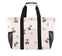 ISAOA Graziosa borsa da spiaggia con motivo a cuore di ciliegia, da donna, grande, impermeabile, da viaggio, piscina, yoga, infermiera, shopping