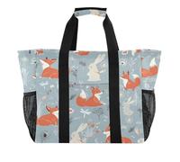 ISAOA Graziosa borsa da spiaggia con motivo volpe per donna, grande, impermeabile, da spiaggia, da viaggio, piscina, yoga, infermiera, shopping